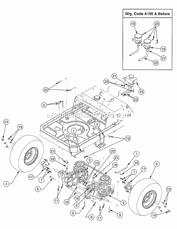 Rear Drive And Wheels Diagram and Parts List for RZT50 17BA5A7P712, 17BA5A7P710, 17BA5A7P709 Cub Cadet Lawn Mower